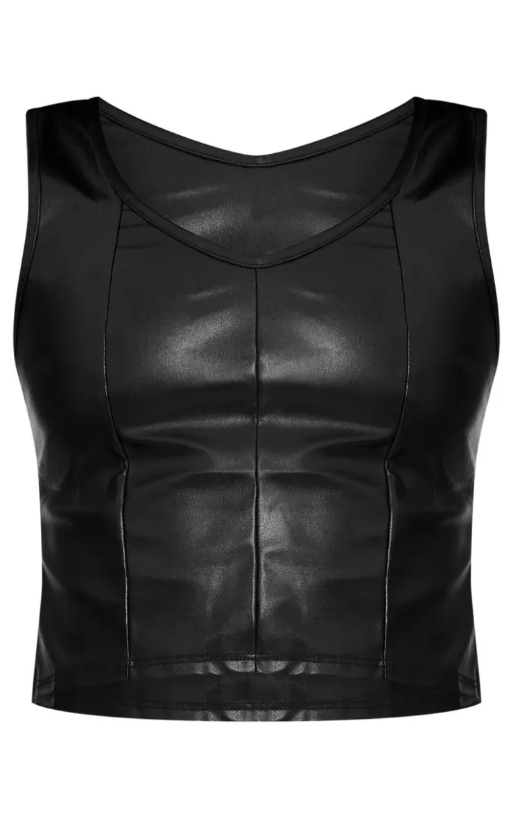 Best PrettyLittleThing Faux Leather Vest Top Black