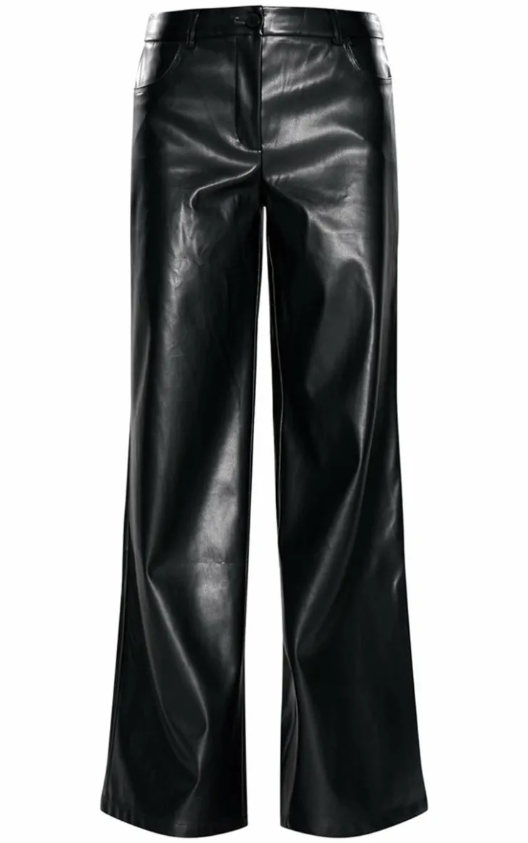 Discount PrettyLittleThing Faux Leather Wide Leg Low Rise Pant Black