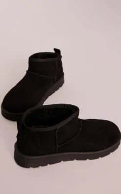 PrettyLittleThing Black Boots*Faux Suede Cleated Mini Ankle Boots