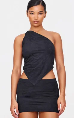Outlet PrettyLittleThing Faux Suede Low Rise Micro Mini Skirt Black