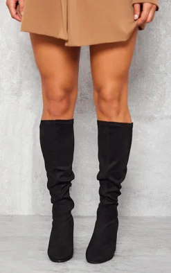 PrettyLittleThing High Heels*Faux Suede Round Toe Knee High Block Heeled Sock Boots