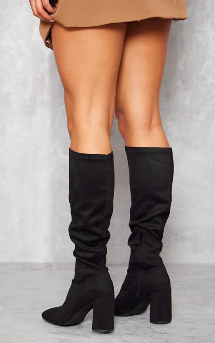 PrettyLittleThing High Heels*Faux Suede Round Toe Knee High Block Heeled Sock Boots