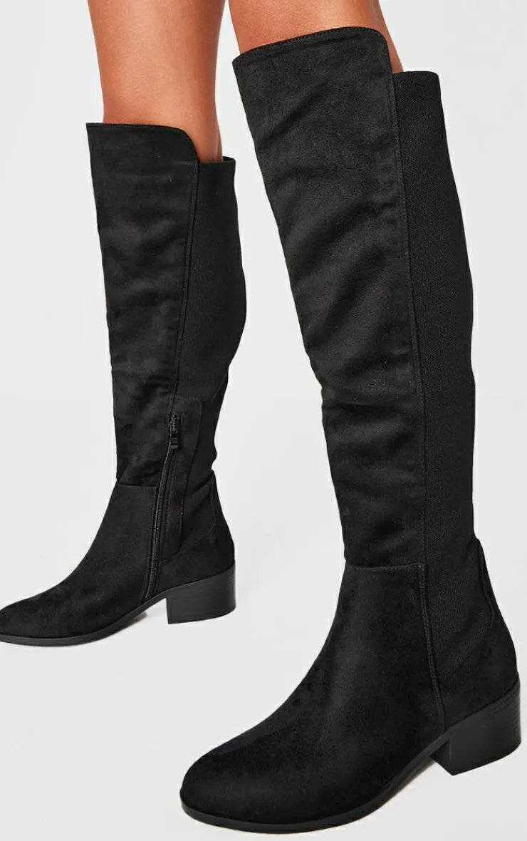 PrettyLittleThing Wide Fit Boots*Faux Suede Wide Fit Round Toe Block Heel Knee High Boots