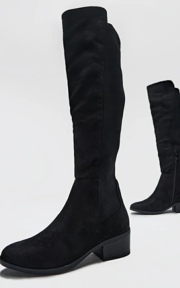 PrettyLittleThing Wide Fit Boots*Faux Suede Wide Fit Round Toe Block Heel Knee High Boots