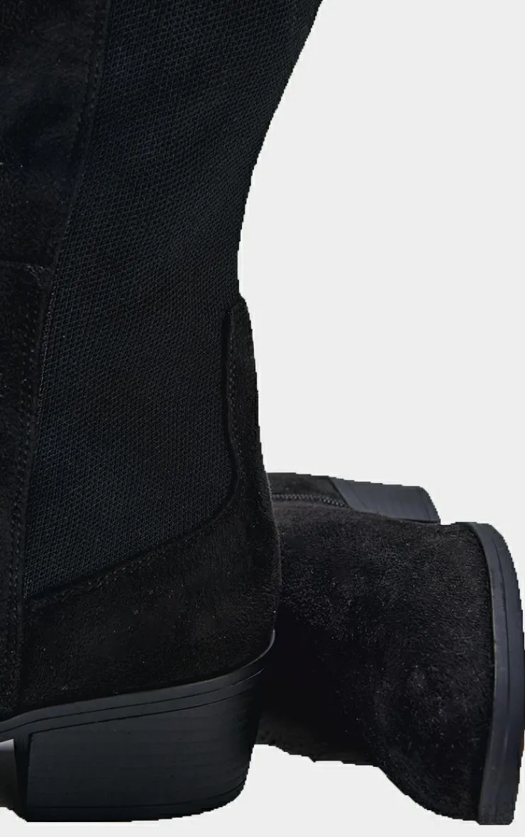 PrettyLittleThing Wide Fit Boots*Faux Suede Wide Fit Round Toe Block Heel Knee High Boots