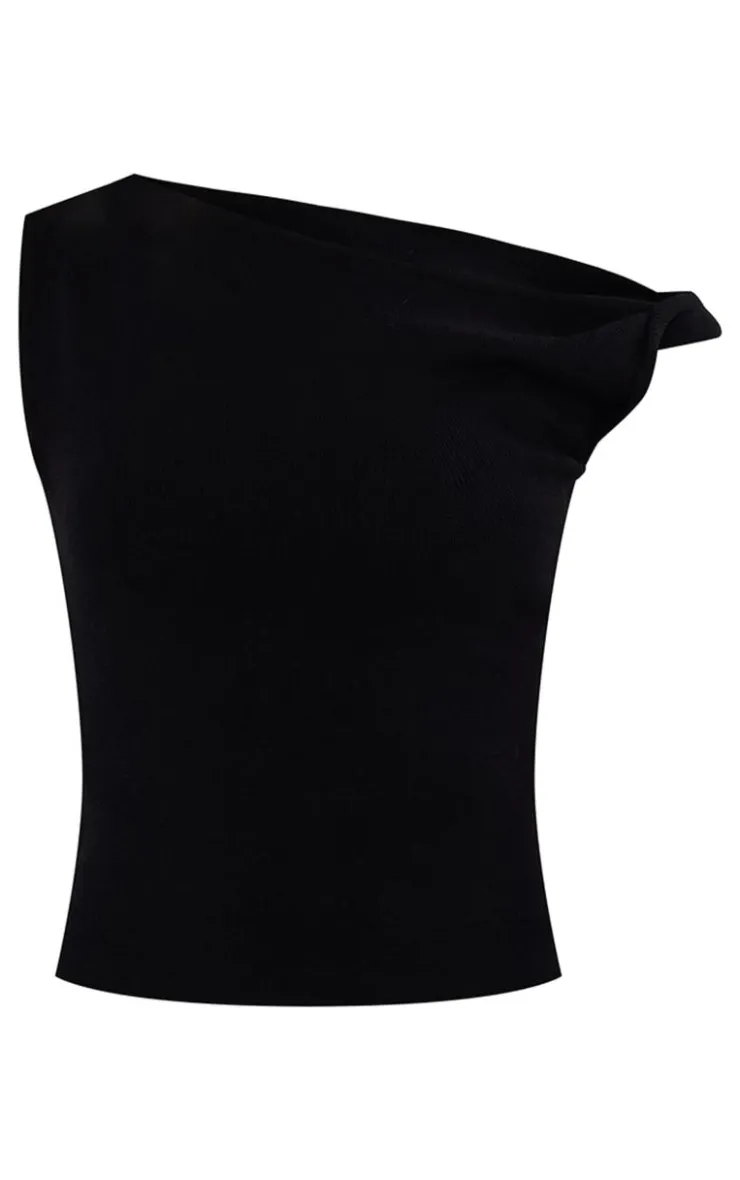 PrettyLittleThing Fine Knit Twist Neck Vest Top Black