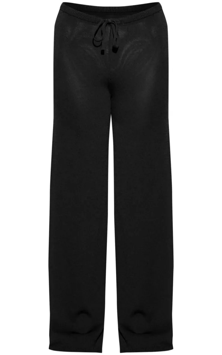 Outlet PrettyLittleThing Fine Knit Wide Leg Drawstring Pants Black