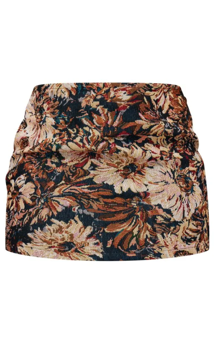 PrettyLittleThing Floral Jacquard Micro Mini Skirt Black