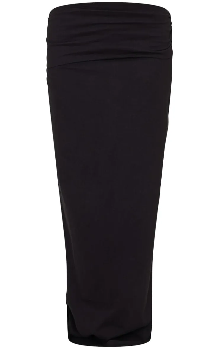Sale PrettyLittleThing Foldover Cotton Maxi Skirt Black
