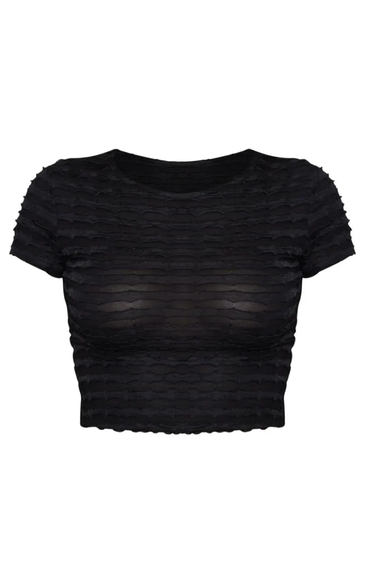 Best PrettyLittleThing Frill Detail Fitted Top Black