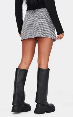 Black Gingham Double Buckle Pleated Mini Skirt