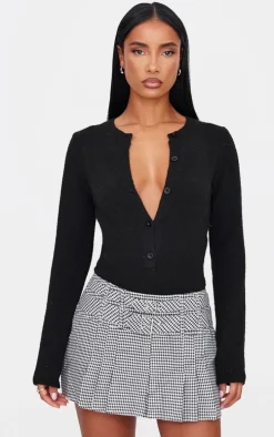 Black Gingham Double Buckle Pleated Mini Skirt