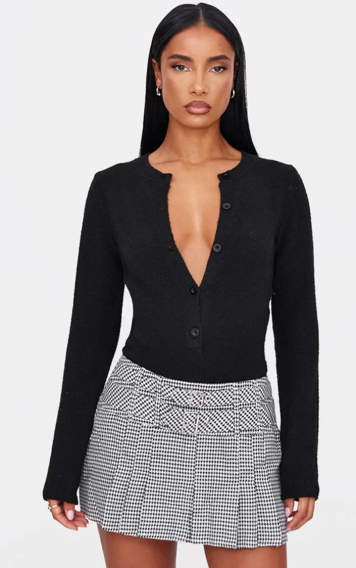 Black Gingham Double Buckle Pleated Mini Skirt