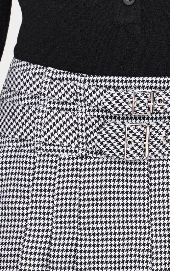 Black Gingham Double Buckle Pleated Mini Skirt