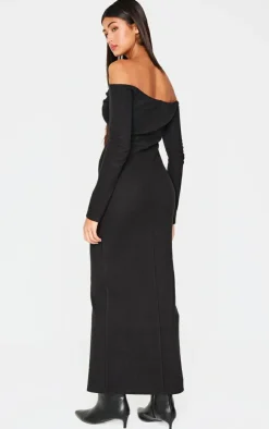 Heavy Rib Bardot Long Sleeve Maxi Dress-PrettyLittleThing Hot