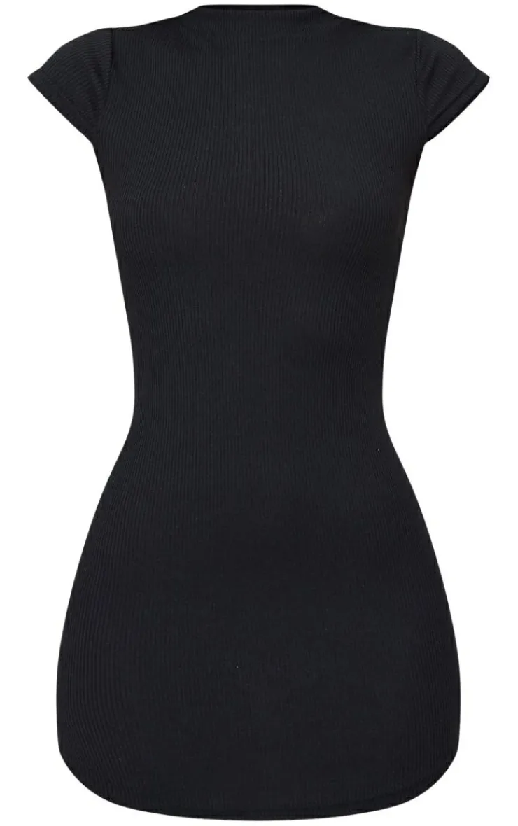 High Neck Ribbed Bodycon Dress-PrettyLittleThing Online