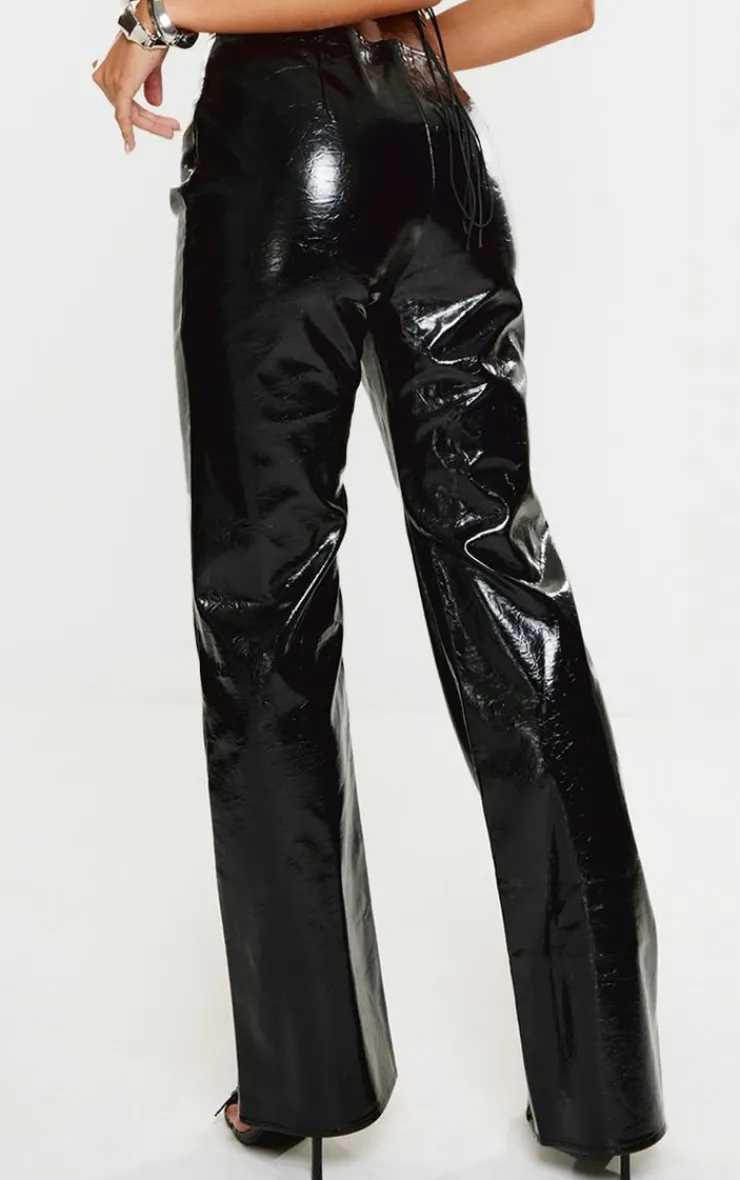 Sale PrettyLittleThing High Shine Faux Leather Pants Black