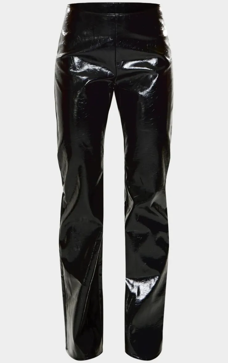 Sale PrettyLittleThing High Shine Faux Leather Pants Black