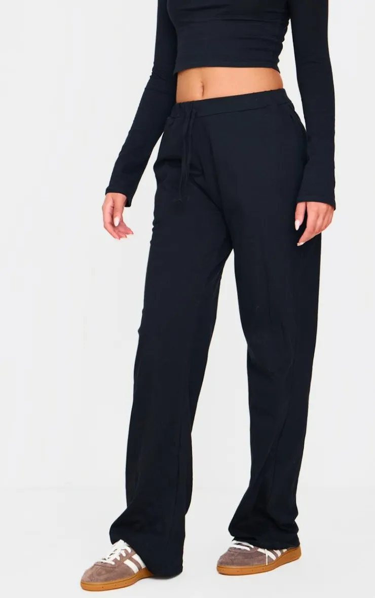 Sale PrettyLittleThing Jersey Cotton Wide Leg Pants Black