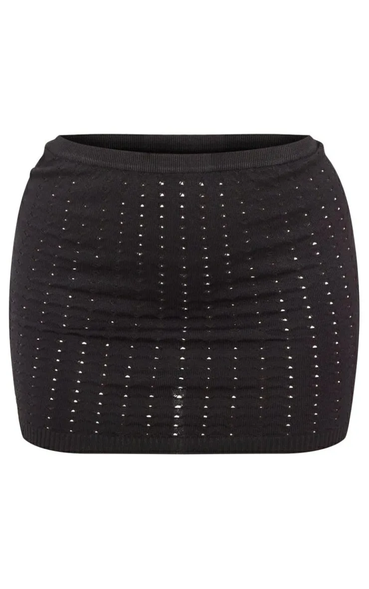 Outlet PrettyLittleThing Knit Pointelle Mini Skirt Black