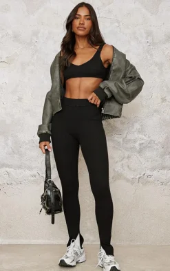 Online PrettyLittleThing Knitted Ribbed Bralet Black