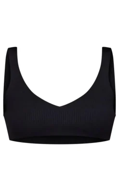 Online PrettyLittleThing Knitted Ribbed Bralet Black