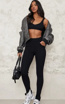 Clearance PrettyLittleThing Knitted Ribbed Leggings Black