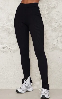 Clearance PrettyLittleThing Knitted Ribbed Leggings Black