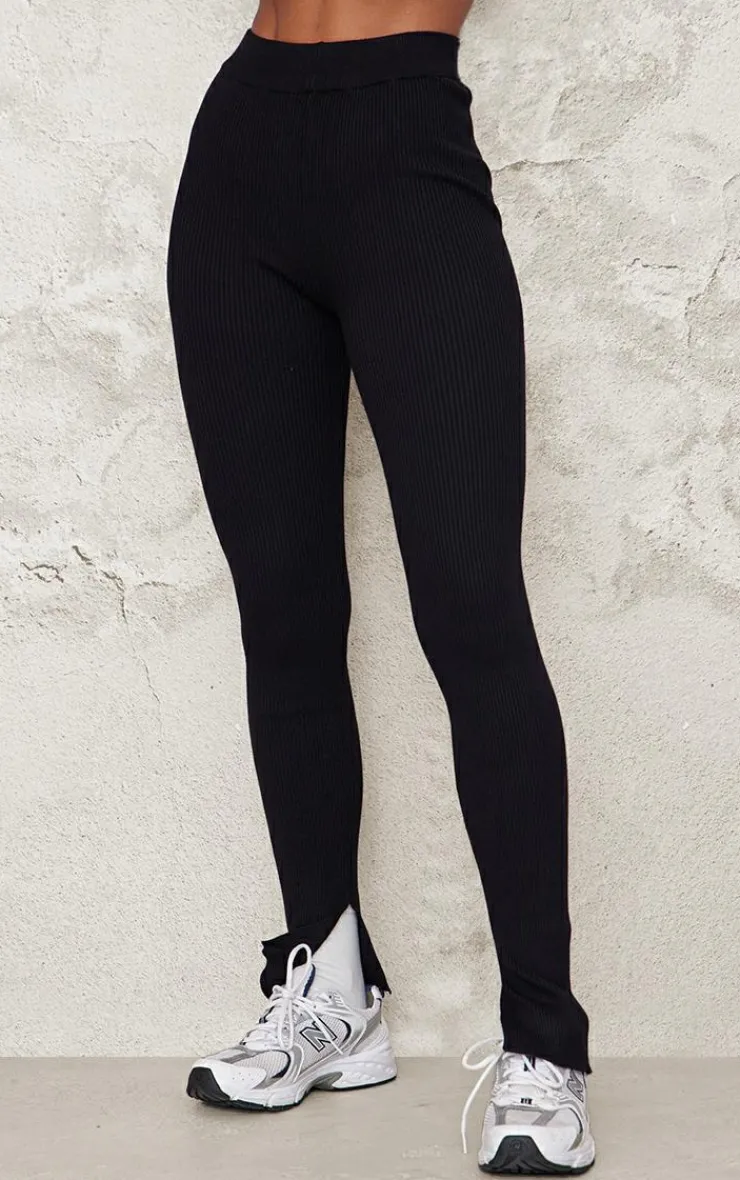 Clearance PrettyLittleThing Knitted Ribbed Leggings Black