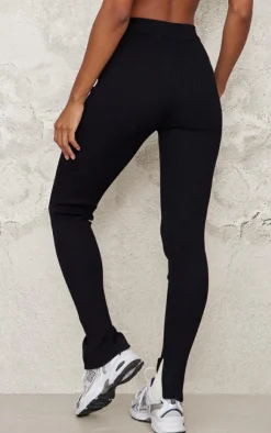 Clearance PrettyLittleThing Knitted Ribbed Leggings Black