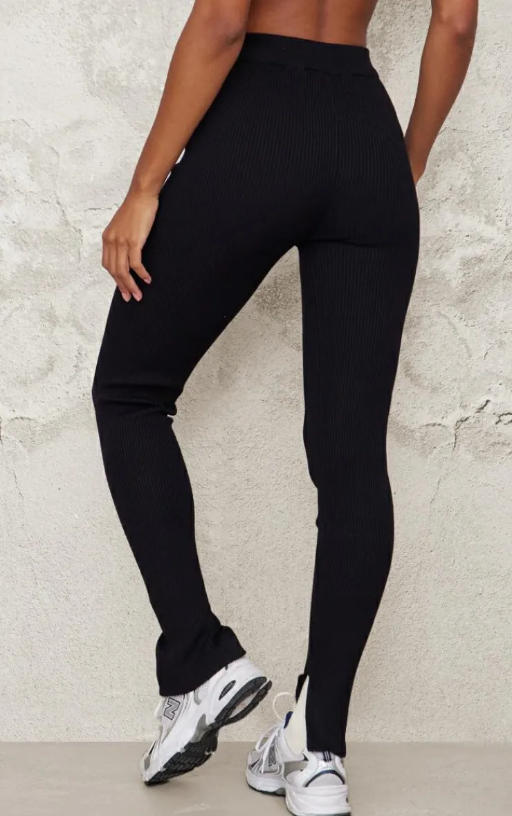 Clearance PrettyLittleThing Knitted Ribbed Leggings Black
