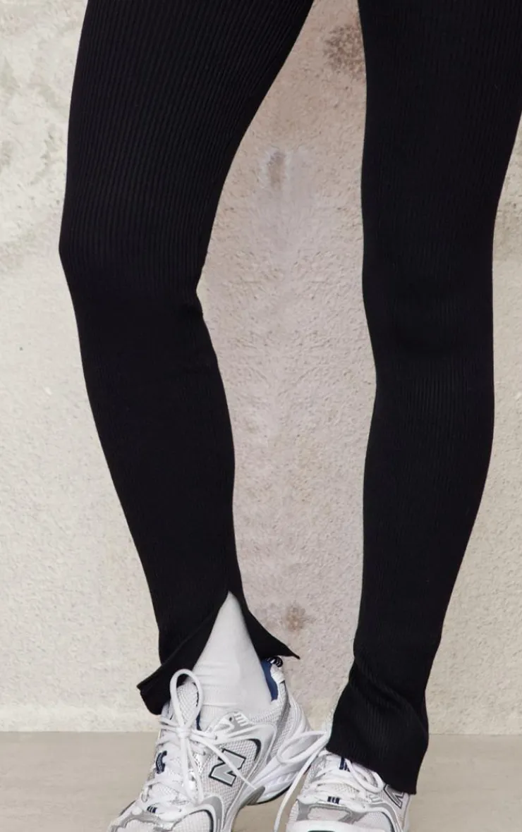 Clearance PrettyLittleThing Knitted Ribbed Leggings Black