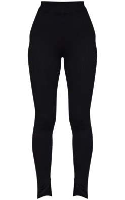 Clearance PrettyLittleThing Knitted Ribbed Leggings Black