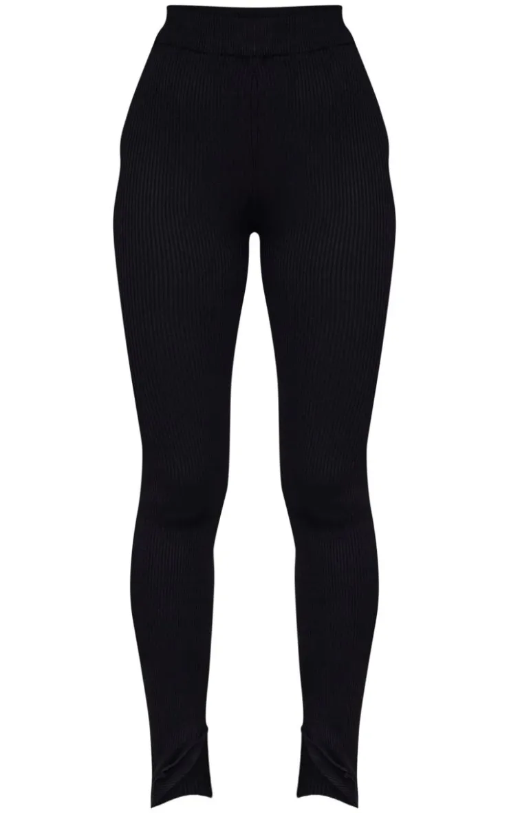 Clearance PrettyLittleThing Knitted Ribbed Leggings Black