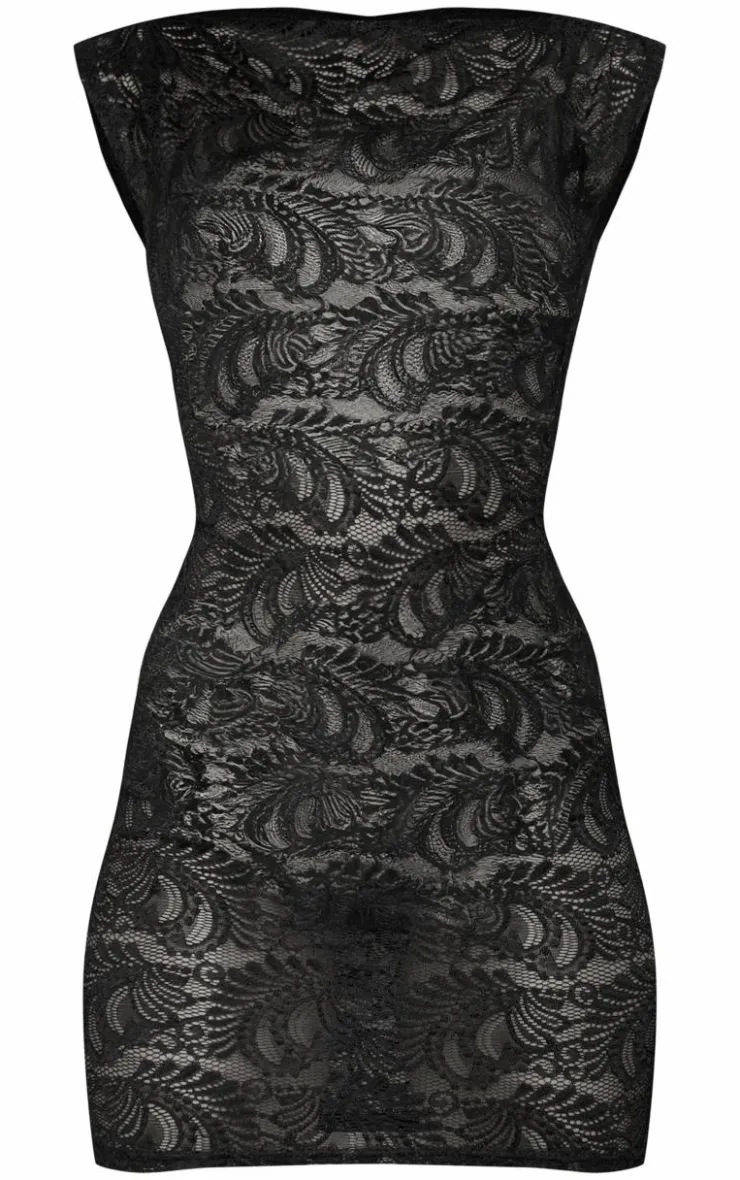 Lace Boat Neck Mini Dress-PrettyLittleThing Outlet