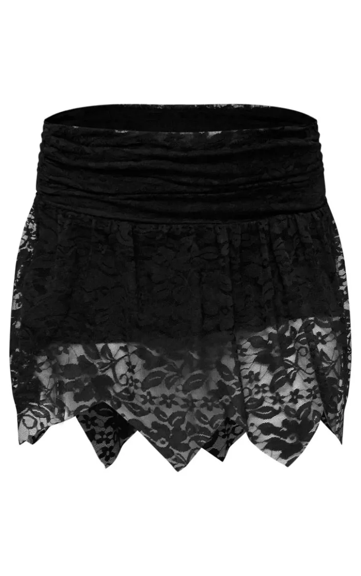 Online PrettyLittleThing Lace Layered Mini Skirt Black