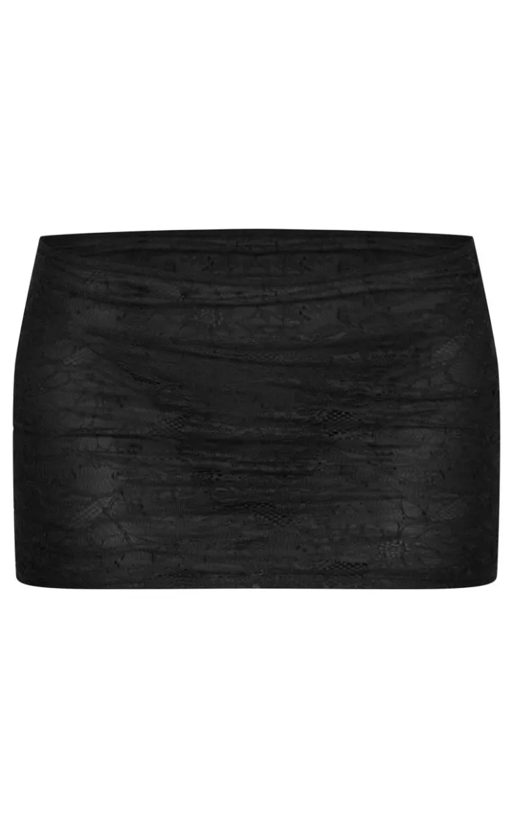 Online PrettyLittleThing Lace Low Rise Mini Skirt Black