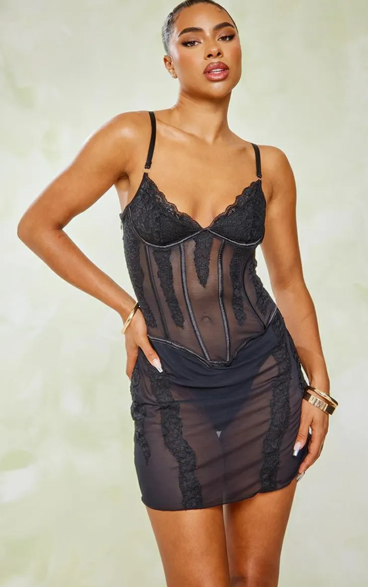 Lace Sheer Underwired Strappy Bodycon Dress-PrettyLittleThing Discount