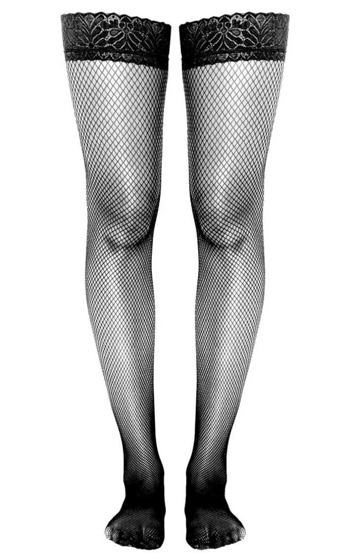 Black Lace Top Fishnet Hold Up Stockings