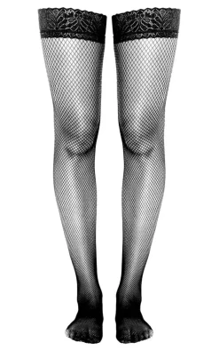Black Lace Top Fishnet Hold Up Stockings