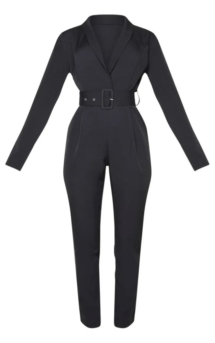 Lapel Detail Belted Jumpsuit-PrettyLittleThing New