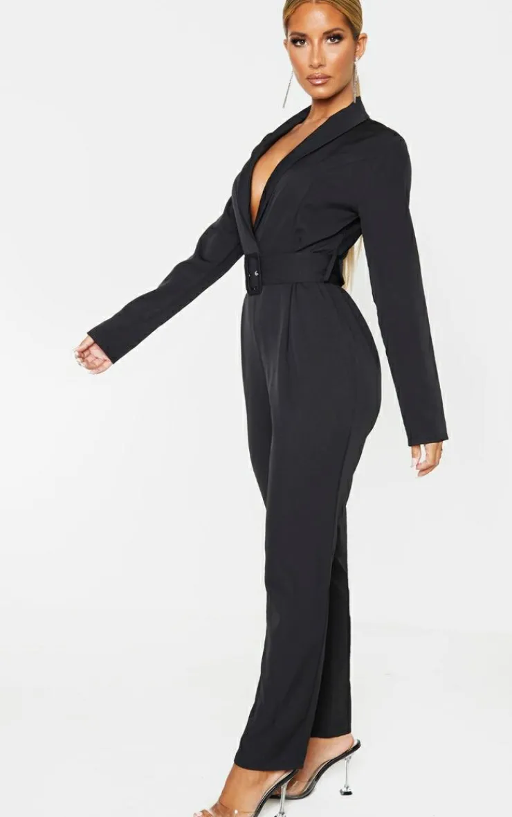 Lapel Detail Belted Jumpsuit-PrettyLittleThing New