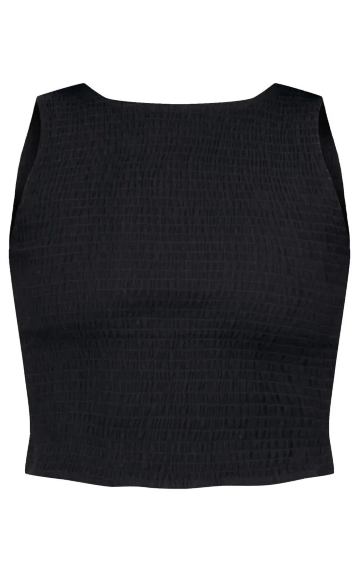 Outlet PrettyLittleThing Linen Look Shirred Top Black