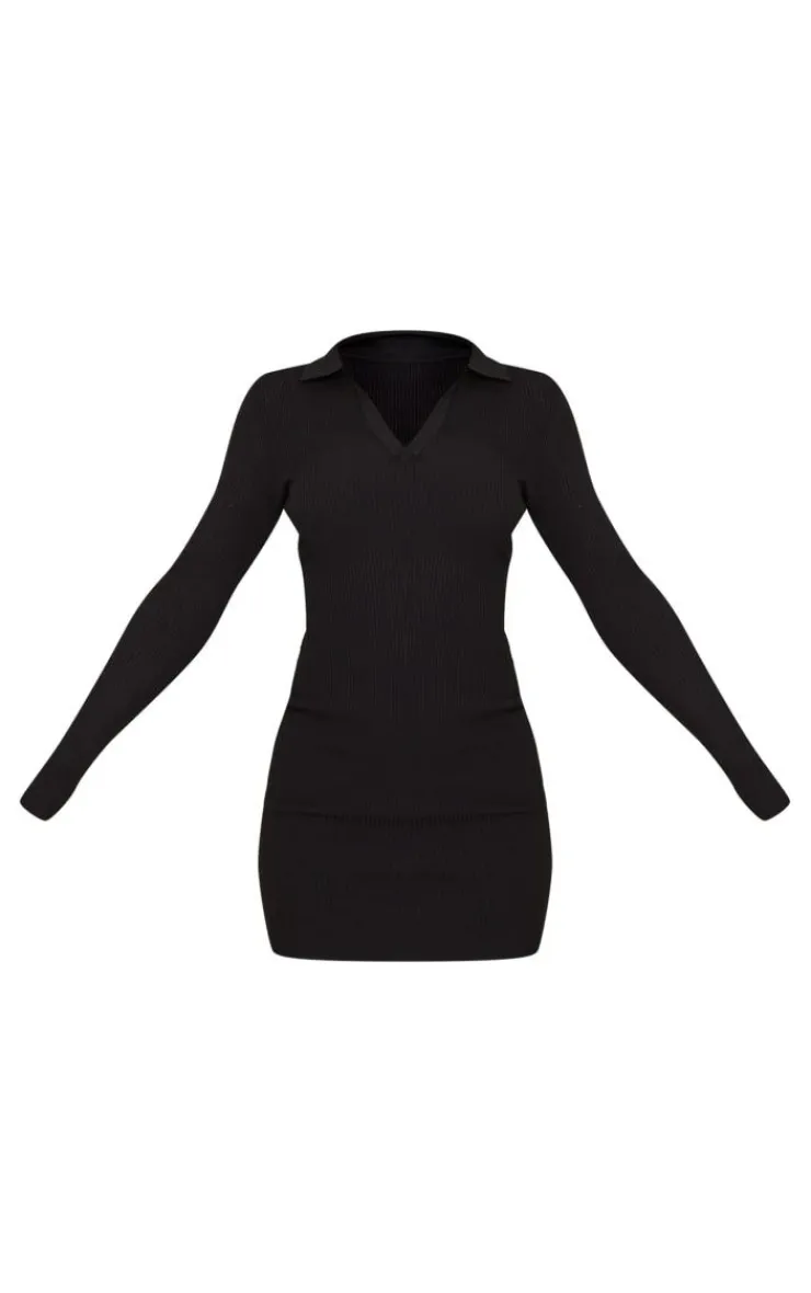Long Sleeve Rib Knitted Bodycon Mini Dress-PrettyLittleThing Discount