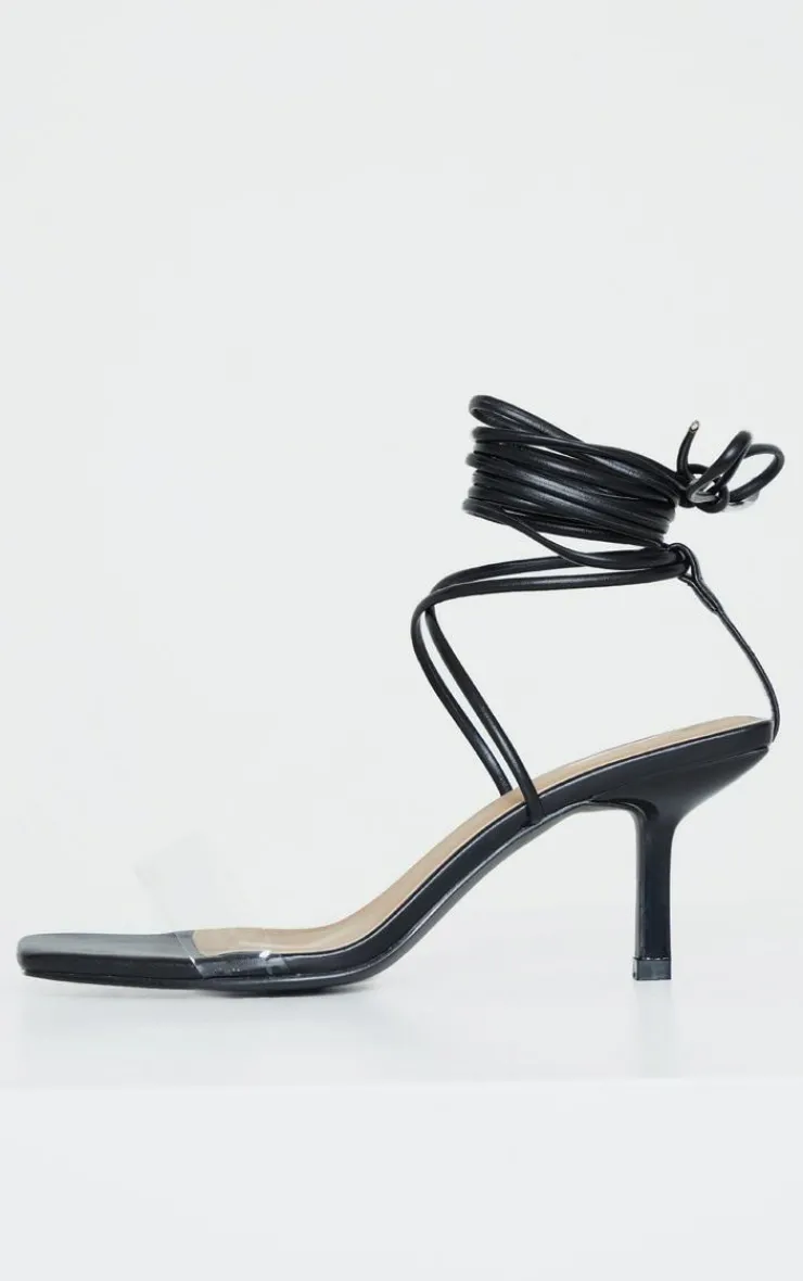 PrettyLittleThing Low Heels*Low Heel Clear Strap Ankle Tie Sandal