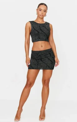 Hot PrettyLittleThing Lurex Knitted Contrast Detail Mini Skirt Black