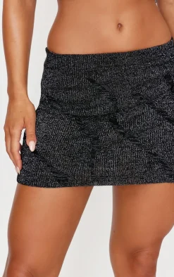 Hot PrettyLittleThing Lurex Knitted Contrast Detail Mini Skirt Black