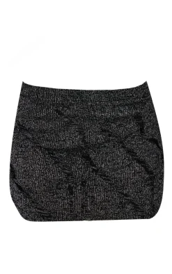 Hot PrettyLittleThing Lurex Knitted Contrast Detail Mini Skirt Black