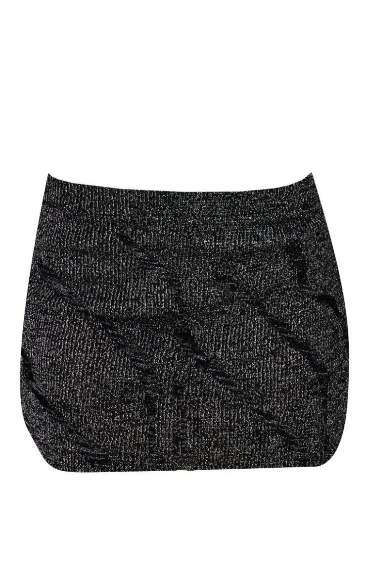 Hot PrettyLittleThing Lurex Knitted Contrast Detail Mini Skirt Black