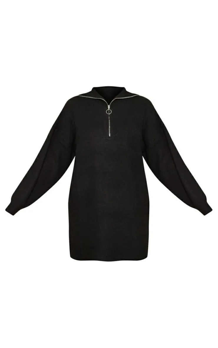 Luxe Knit Half Zip Sweater Dress-PrettyLittleThing Sale